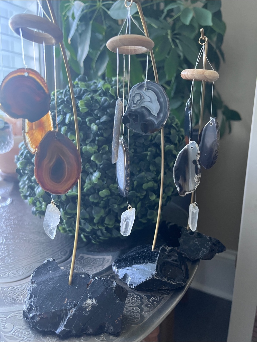 Black Obsidian and agate Desk chime